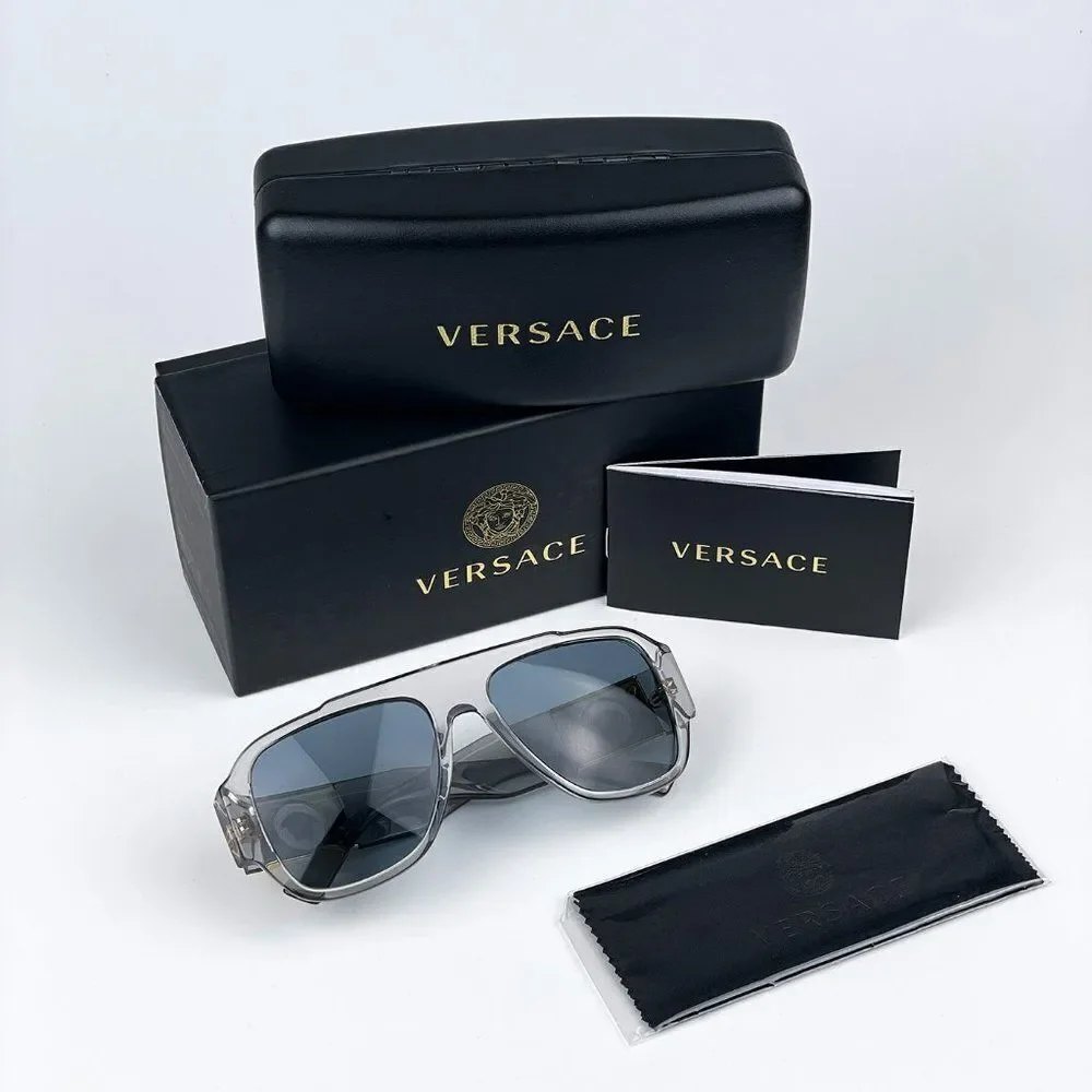 NEW Versace VE4436U 530580 Transparent Gray Blue Pilot Men Sunglasses